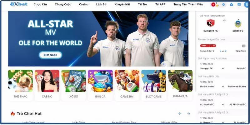 Danh sách sảnh game được trải nghiệm tại 8XBET